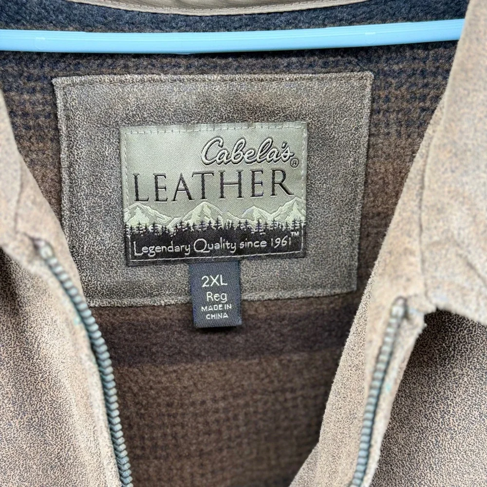 Cabelas Leather Jacket Mens 2XL Brown Genuine Leather Full Zip Harrington Coat